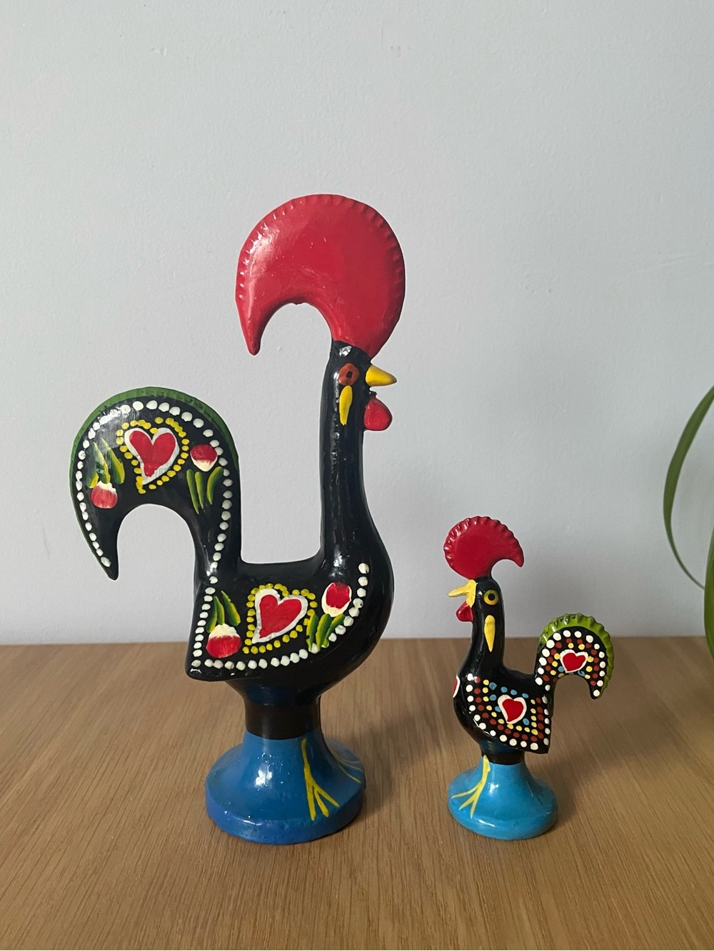 Vintage Good Luck Portuguese Rooster of Barcelos Metal Figurines Pair
